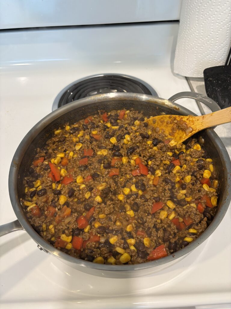 Picture of burrito mix from meal prep.