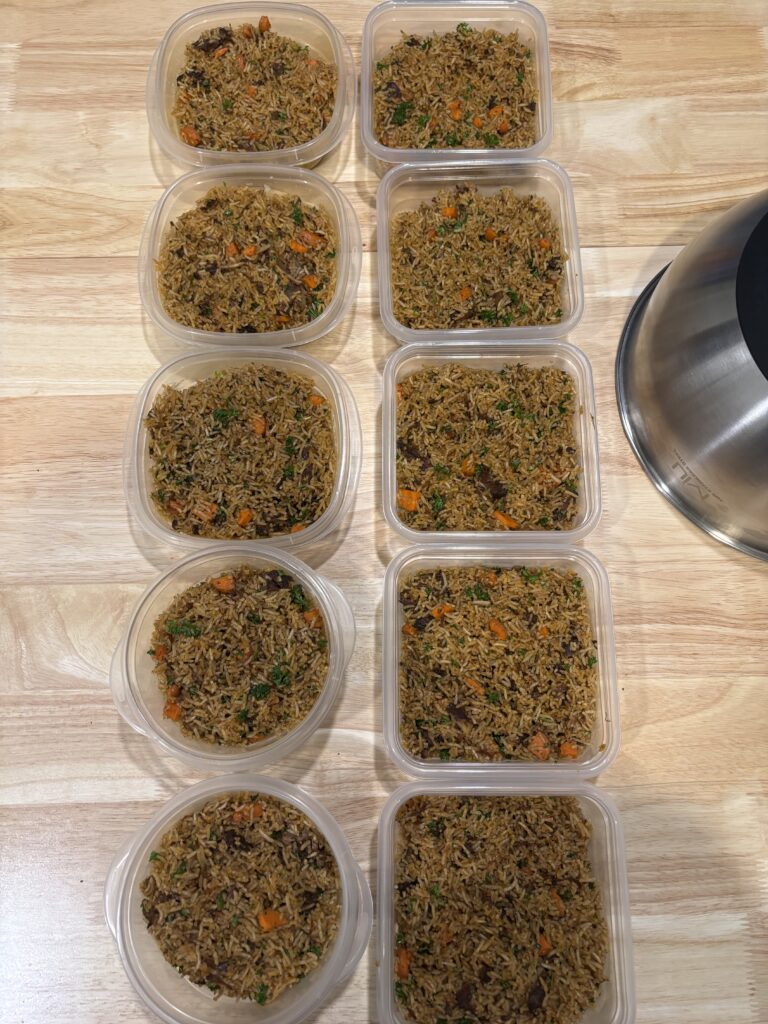 Picture of biryani meal prep. 